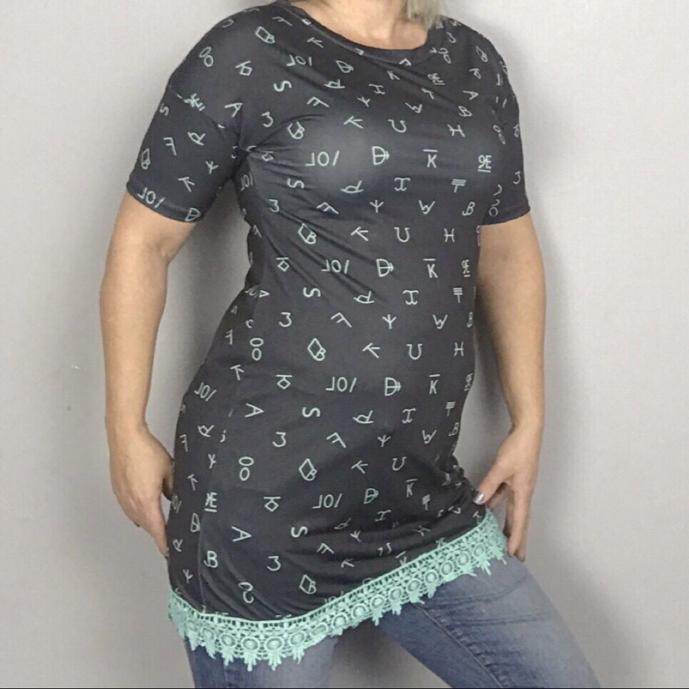 Crazy Train Hieroglyphic & Lace Tunic